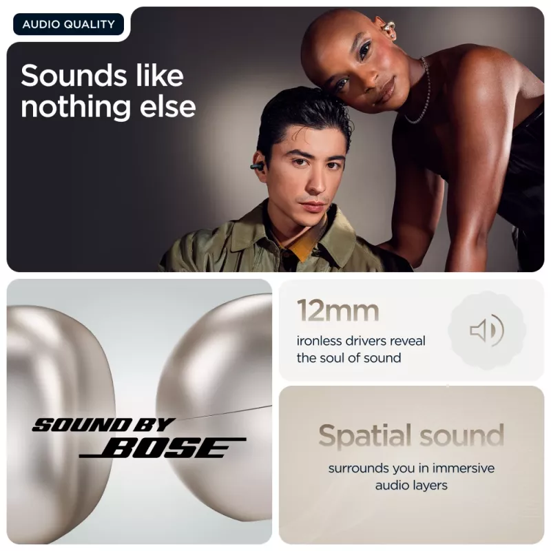 Ausinių komplektas Motorola Moto Buds Loop Bluetooth ant ausies užmaunamos binauralinės, Dolby Atmos, Bluetooth 5.0, ANC, 8 val. atkūrimo, įkrovimo dėklas 520 mAh, smėlinės spalvos