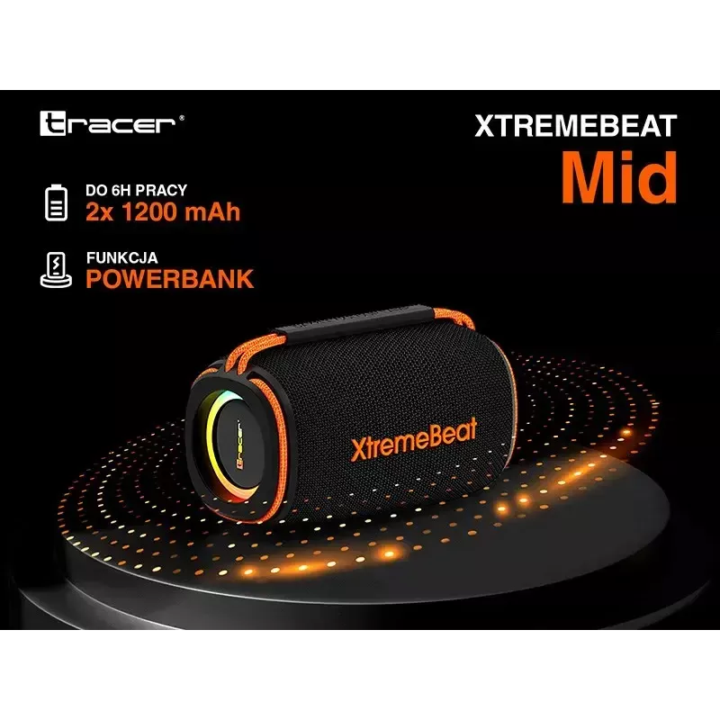 Stereo nešiojamas garsiakalbis TRACER XtremeBeat TWS — 15 W, IPX6, Bluetooth 5.3, 6 val., AUX/USB, mikrofonas