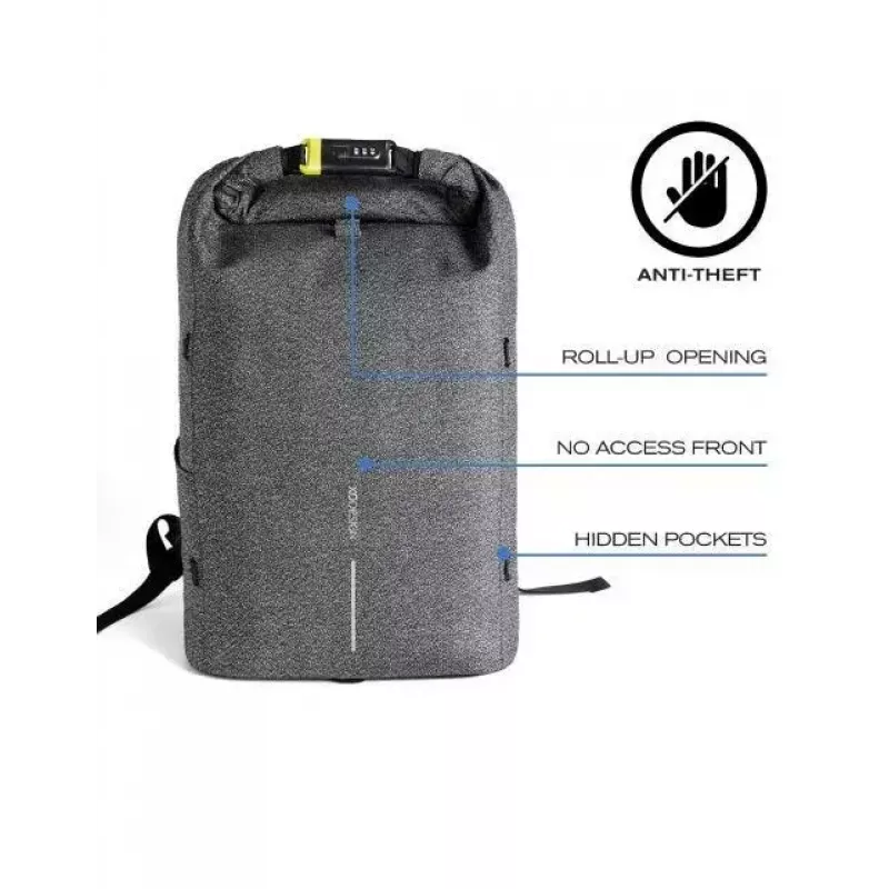 Casual kuprinė XDDESIGN Urban Pilka Fabric — 27 l, vandeniui atspari, 15,6 colio nešiojamojo kompiuterio skyrius, TSA užraktas