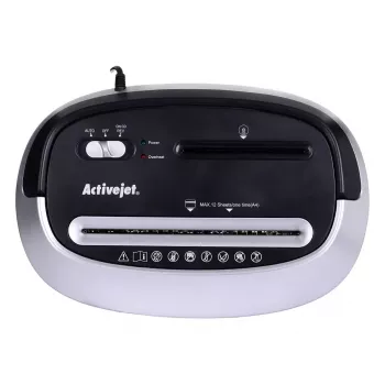 Popieriaus smulkintuvas ActiveJet ASH-1201D, juostelinis pjovimas 5 x 38 mm, 22 cm įvestis, 12 lapų talpa, 25 l krepšys, P-3, juodas