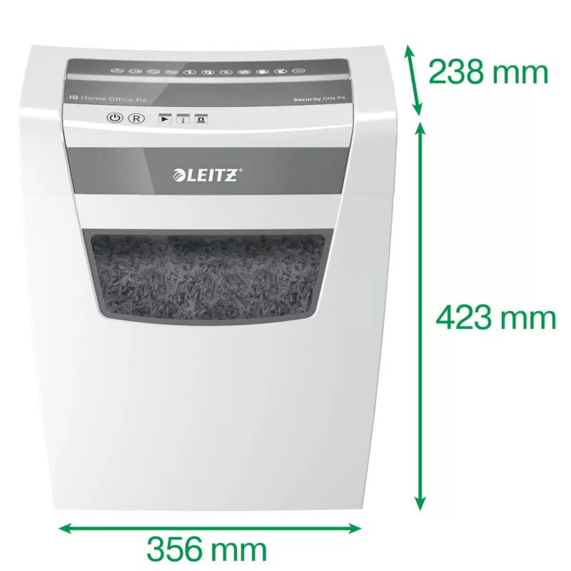 Leitz IQ namų biuro popieriaus smulkintuvas P4, dalelių pjovimas, 22 cm, 4 x 28 mm, 23 l, 225 lapai, 58 dB