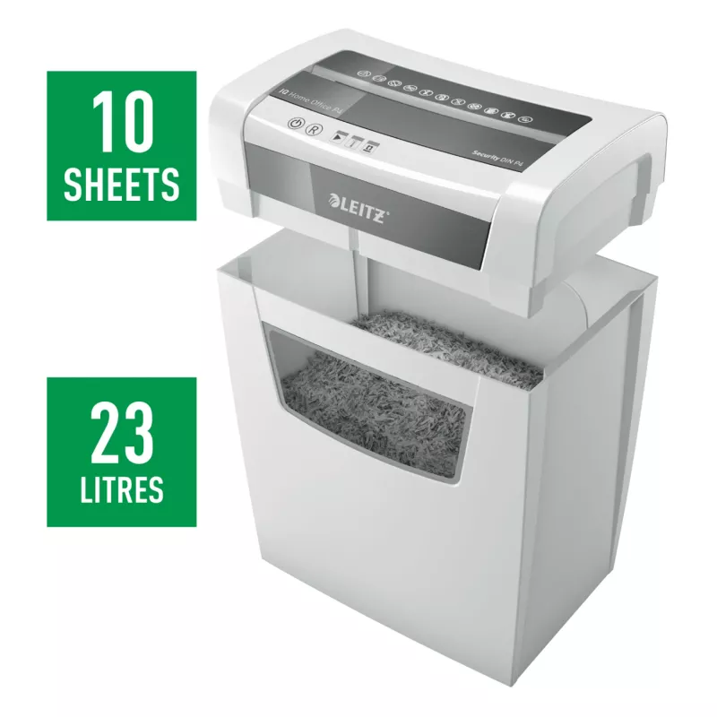 Leitz IQ namų biuro popieriaus smulkintuvas P4, dalelių pjovimas, 22 cm, 4 x 28 mm, 23 l, 225 lapai, 58 dB