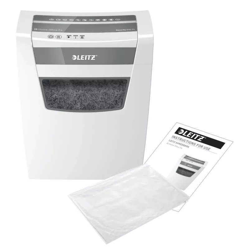 Leitz IQ namų biuro popieriaus smulkintuvas P4, dalelių pjovimas, 22 cm, 4 x 28 mm, 23 l, 225 lapai, 58 dB