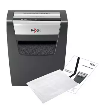 Popieriaus smulkintuvas REXEL Momentum X410 — dalelių pjūvis P-4, 4 x 28 mm, 10 lapų talpa, 23 l krepšys, apsauga nuo užstrigimo