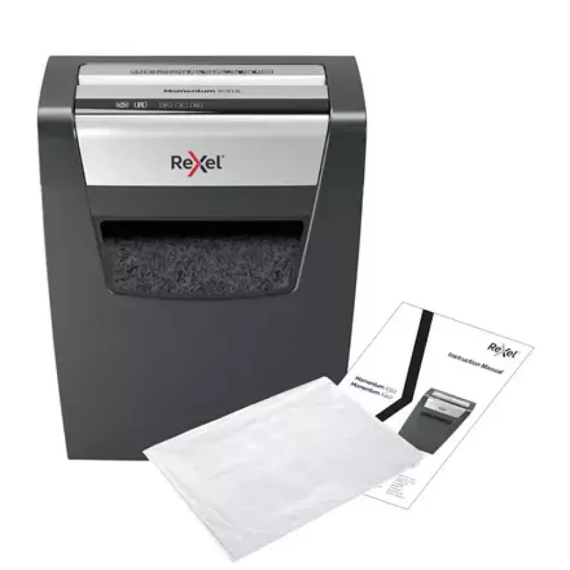 Popieriaus smulkintuvas REXEL Momentum X312 — dalelių pjovimas P-3, 12 lapų talpa, 23 l dėžė, 5 x 42 mm