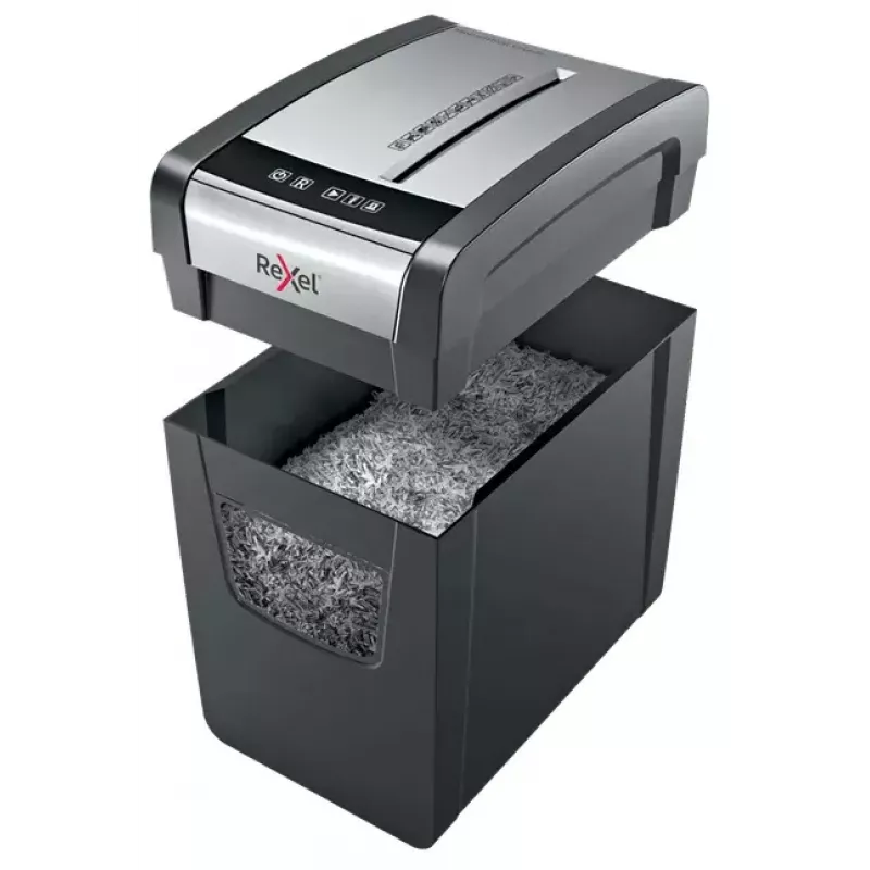 Smulkintuvas REXEL Momentum X312-SL — dalelių pjaustymas 5 x 42 mm, 12 lapų talpa, 23 L krepšys, mygtukų valdymas