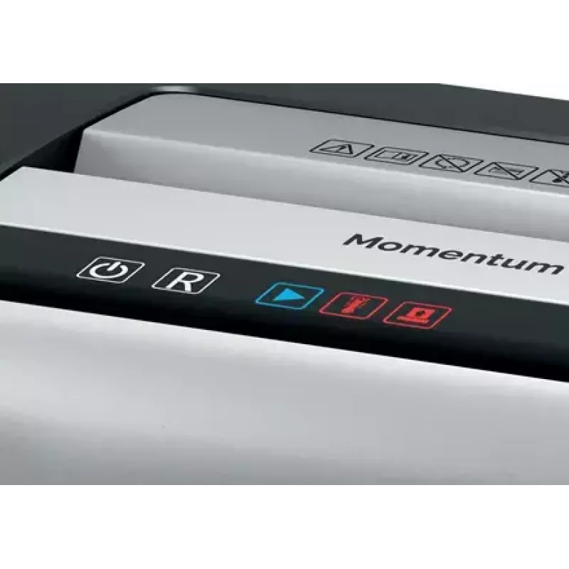 Smulkintuvas REXEL Momentum X312-SL — dalelių pjaustymas 5 x 42 mm, 12 lapų talpa, 23 L krepšys, mygtukų valdymas