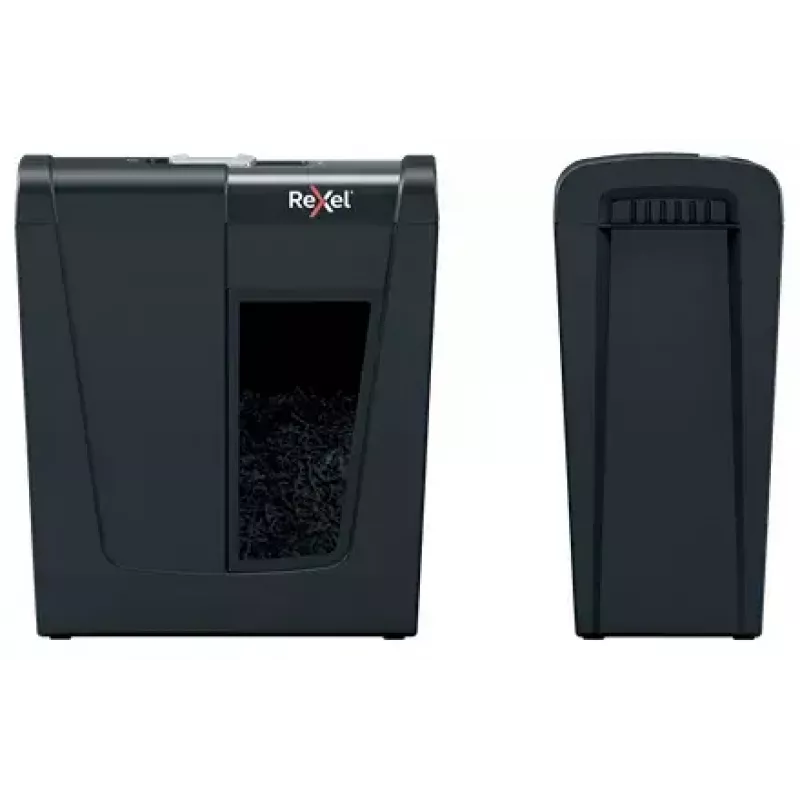 Popieriaus smulkintuvas REXEL Secure S5 — juostinis smulkintuvas, 5 lapų talpa, 6 mm pjūvis, 10 l dėžė, P-2 saugumas, juodas