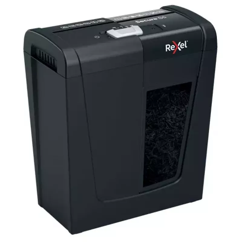 Popieriaus smulkintuvas REXEL Secure S5 — juostinis smulkintuvas, 5 lapų talpa, 6 mm pjūvis, 10 l dėžė, P-2 saugumas, juodas
