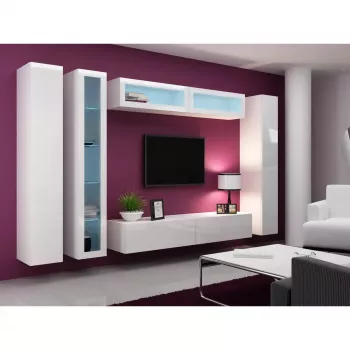 Vitrina Cama Meble VIGO 180 montuojama ant sienos stiklinė spinta 1800×400×300 mm balta/baltas blizgesys