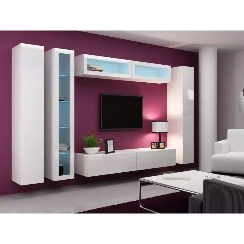 Vitrina Cama Meble VIGO 180 montuojama ant sienos stiklinė spinta 1800×400×300 mm balta/baltas blizgesys