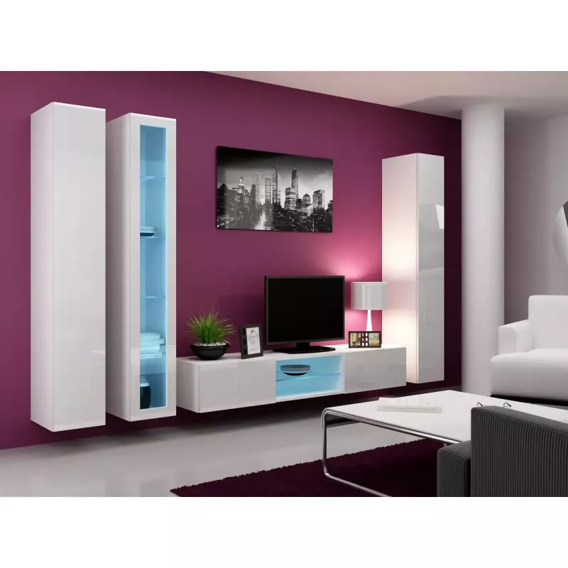 Vitrina Cama Meble VIGO 180 montuojama ant sienos stiklinė spinta 1800×400×300 mm balta/baltas blizgesys