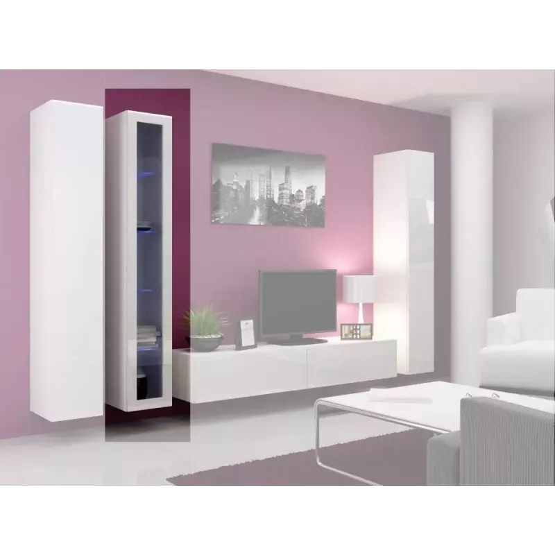 Vitrina Cama Meble VIGO 180 montuojama ant sienos stiklinė spinta 1800×400×300 mm balta/baltas blizgesys