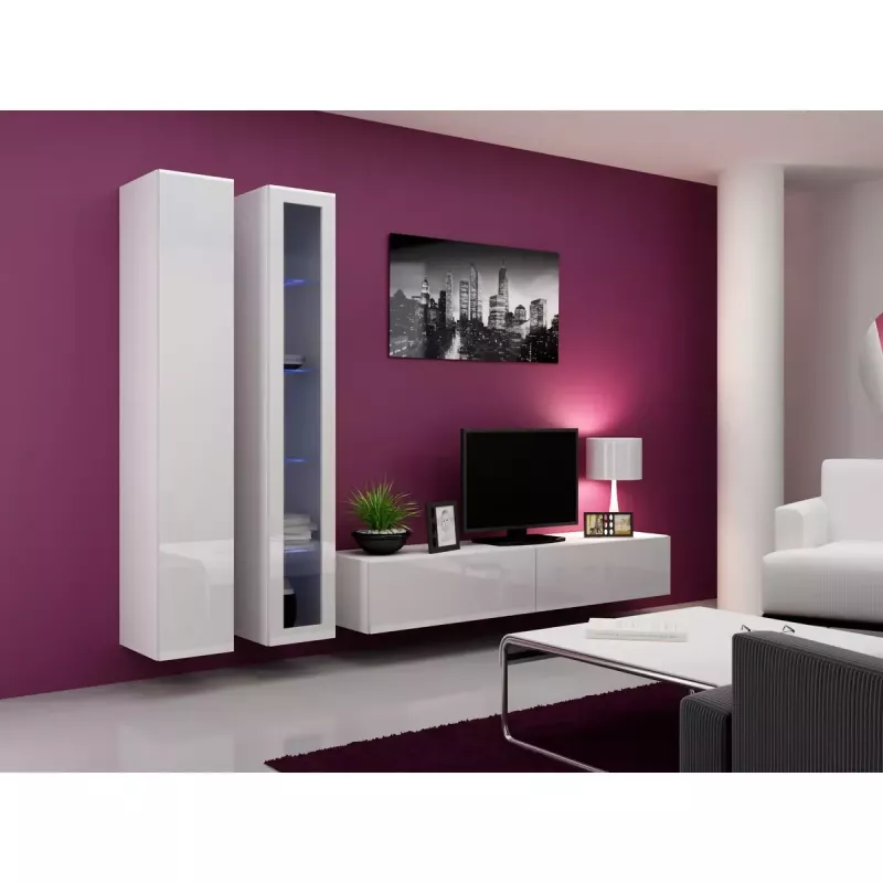 Vitrina Cama Meble VIGO 180 montuojama ant sienos stiklinė spinta 1800×400×300 mm balta/baltas blizgesys