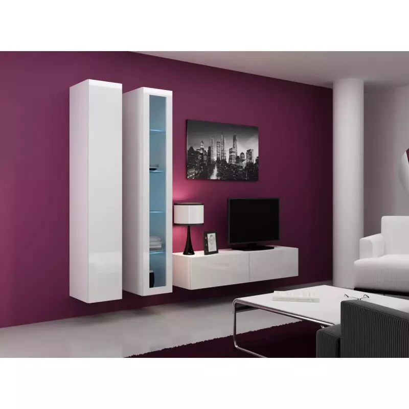 Vitrina Cama Meble VIGO 180 montuojama ant sienos stiklinė spinta 1800×400×300 mm balta/baltas blizgesys