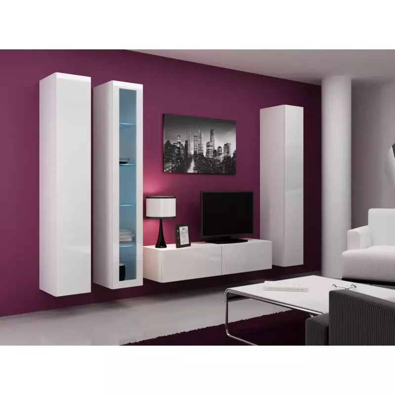 Vitrina Cama Meble VIGO 180 montuojama ant sienos stiklinė spinta 1800×400×300 mm balta/baltas blizgesys
