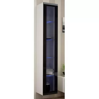Vitrina cama meble VIGO 180 sieninė stiklinė 1800×400×300 mm balta/juoda blizgi