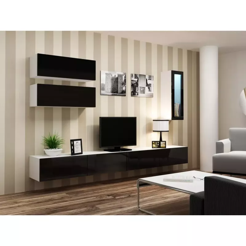 Vitrinos spinta cama meble VIGO 90 — sieninė stiklinė spinta 90×350×320 mm balta/juoda blizgi