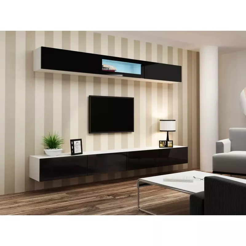 Vitrinos spinta cama meble VIGO 90 — sieninė stiklinė spinta 90×350×320 mm balta/juoda blizgi