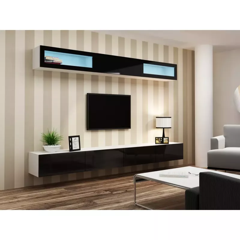Vitrinos spinta cama meble VIGO 90 — sieninė stiklinė spinta 90×350×320 mm balta/juoda blizgi