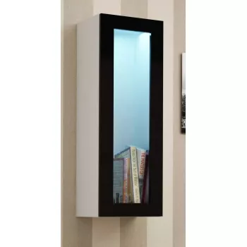 Vitrinos spinta cama meble VIGO 90 — sieninė stiklinė spinta 90×350×320 mm balta/juoda blizgi