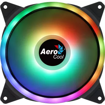 Aerocool DUO14 PC ventiliatorius 14cm ARGB LED dvigubas žiedas antivibracinis 6 kaiščių juodas