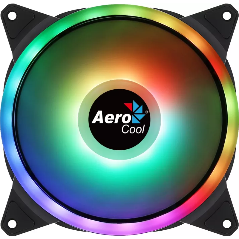 Aerocool DUO14 PC ventiliatorius 14cm ARGB LED dvigubas žiedas antivibracinis 6 kaiščių juodas