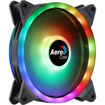 Aerocool DUO14 PC ventiliatorius 14cm ARGB LED dvigubas žiedas antivibracinis 6 kaiščių juodas