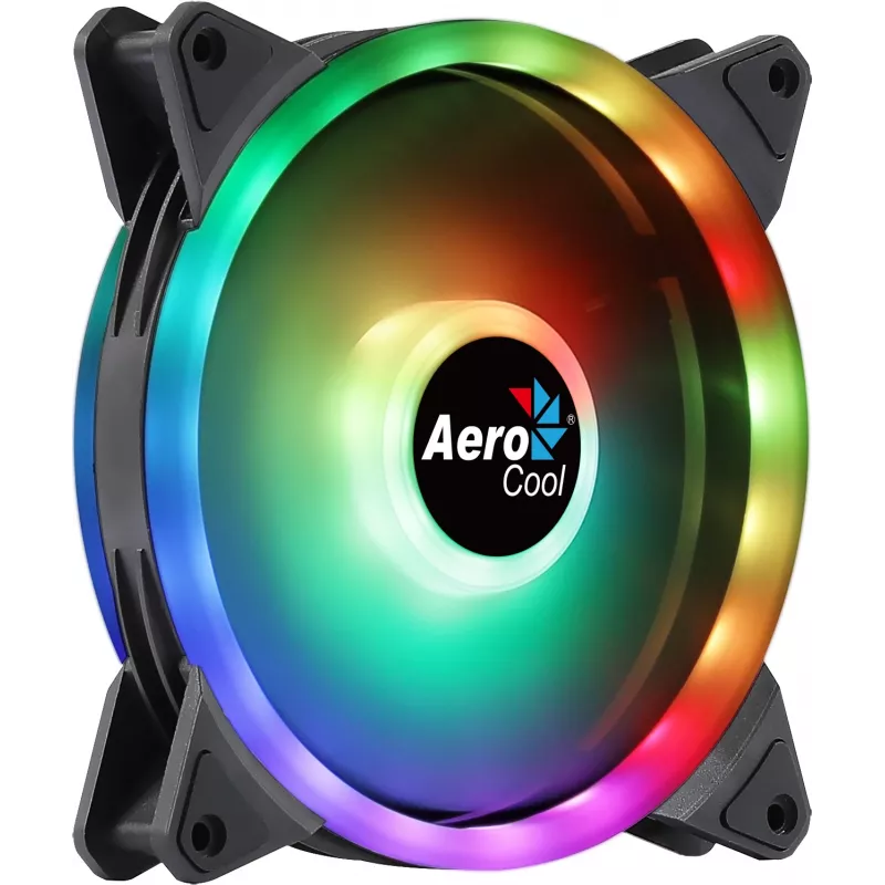 Aerocool DUO14 PC ventiliatorius 14cm ARGB LED dvigubas žiedas antivibracinis 6 kaiščių juodas