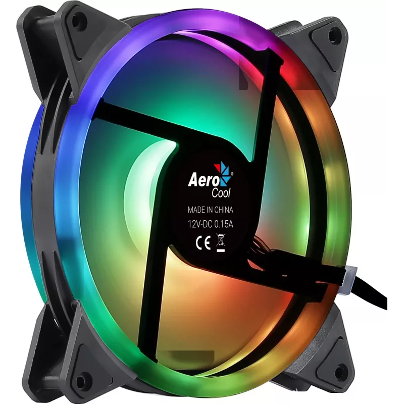 Aerocool DUO14 PC ventiliatorius 14cm ARGB LED dvigubas žiedas antivibracinis 6 kaiščių juodas