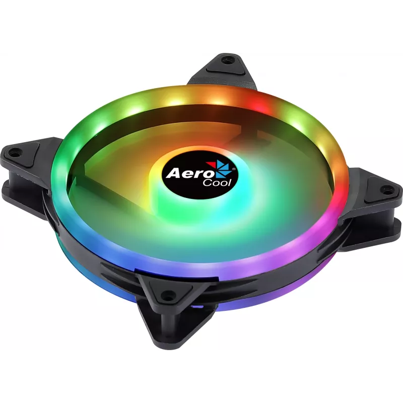 Aerocool DUO14 PC ventiliatorius 14cm ARGB LED dvigubas žiedas antivibracinis 6 kaiščių juodas