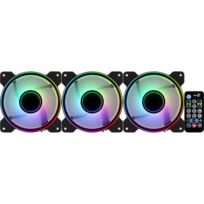 Aerocool MIRAGE12PRO rinkinys 3x ventiliatorius PC 12cm ARGB 6 kontaktų stebulė tylus juodas