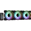 Aerocool MIRAGE12PRO rinkinys 3x ventiliatorius PC 12cm ARGB 6 kontaktų stebulė tylus juodas