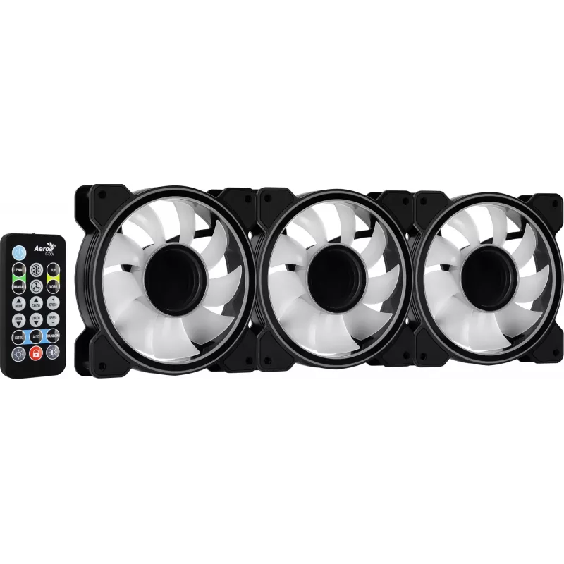 Aerocool MIRAGE12PRO rinkinys 3x ventiliatorius PC 12cm ARGB 6 kontaktų stebulė tylus juodas