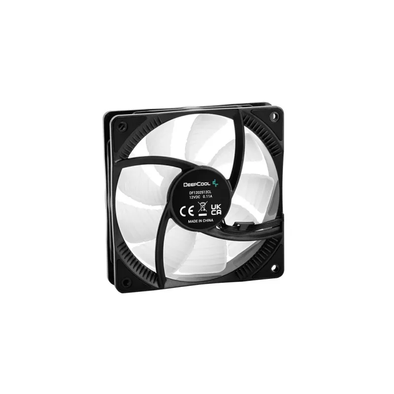 120 mm korpuso ventiliatorius DeepCool RF120 — balta/juoda, 120×25 mm, 4 kontaktų PWM, RGB LED, hidrodinaminis guolis