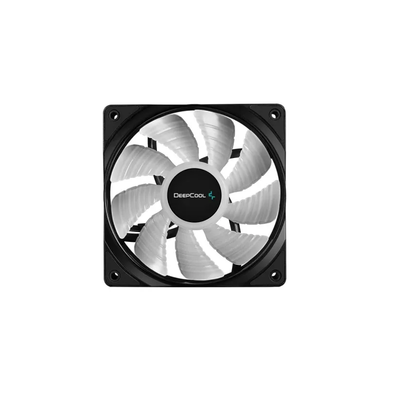 120 mm korpuso ventiliatorius DeepCool RF120 — balta/juoda, 120×25 mm, 4 kontaktų PWM, RGB LED, hidrodinaminis guolis