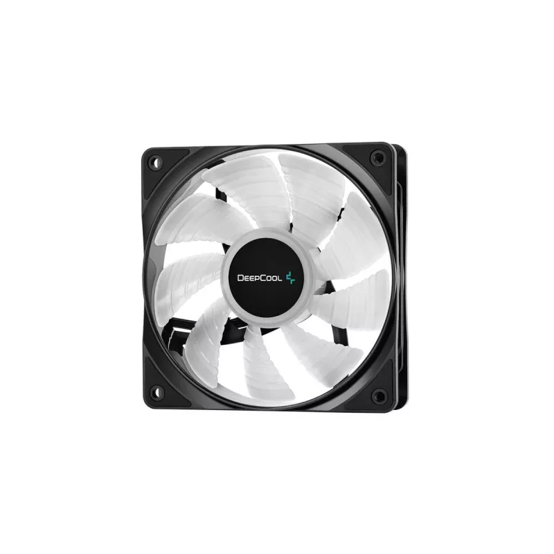 120 mm korpuso ventiliatorius DeepCool RF120 — balta/juoda, 120×25 mm, 4 kontaktų PWM, RGB LED, hidrodinaminis guolis