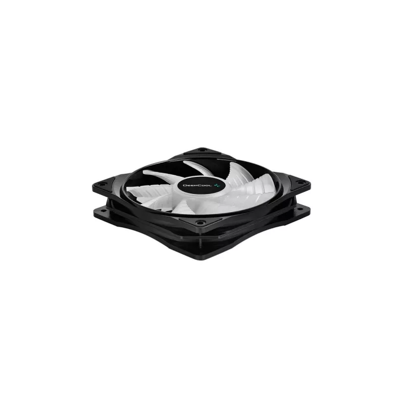120 mm korpuso ventiliatorius DeepCool RF120 — balta/juoda, 120×25 mm, 4 kontaktų PWM, RGB LED, hidrodinaminis guolis