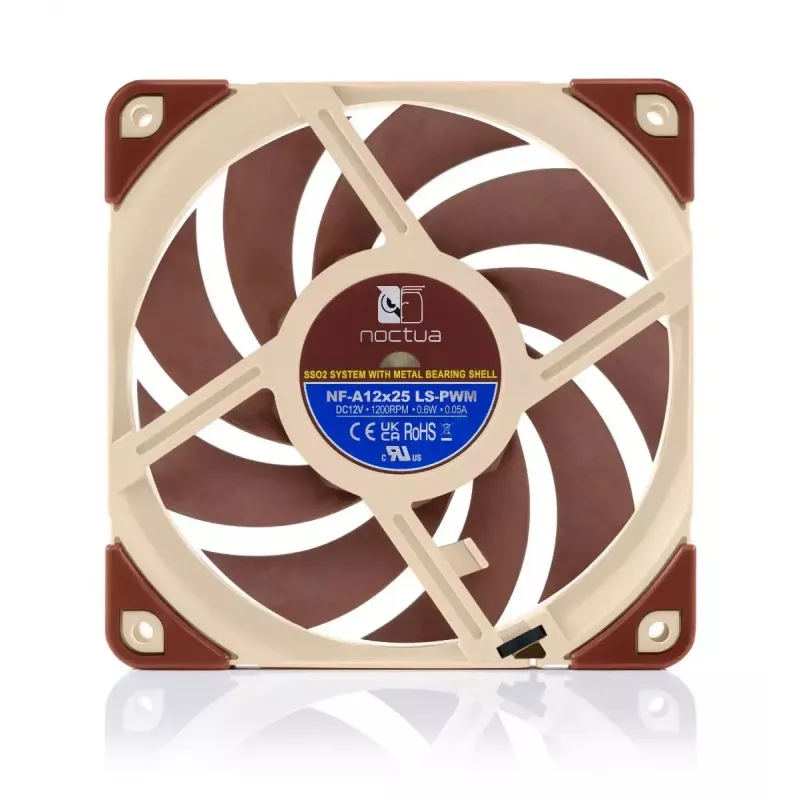 120 mm Noctua ventiliatorius NF-A12x25, 120×25 mm, 12 V 0,6 W, 4 kontaktų PWM, 450–1200 RPM, 55,7 m³/h, SSO guolis, 0,5 m laidas