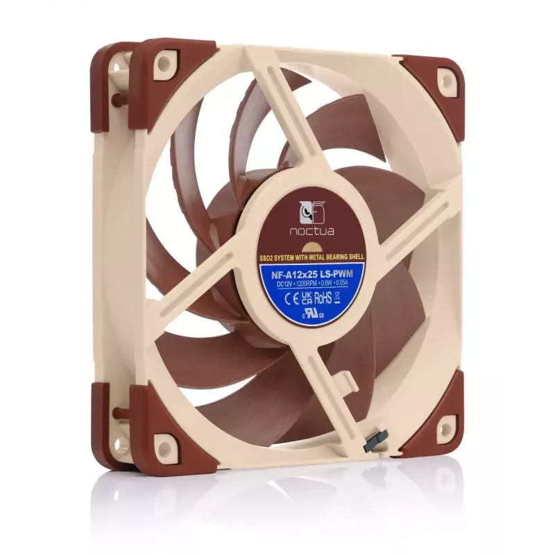 120 mm Noctua ventiliatorius NF-A12x25, 120×25 mm, 12 V 0,6 W, 4 kontaktų PWM, 450–1200 RPM, 55,7 m³/h, SSO guolis, 0,5 m laidas