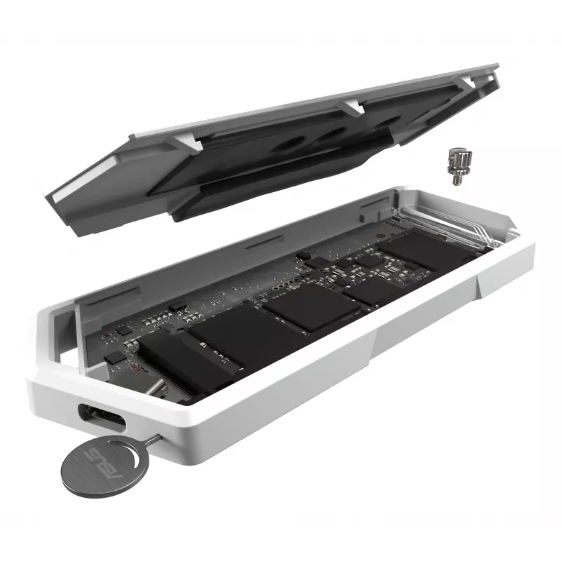 SSD korpusas ASUS ROG Strix Arion White Edition — M.2 PCIe, USB Type-C 10 Gb/s, vienam diskui