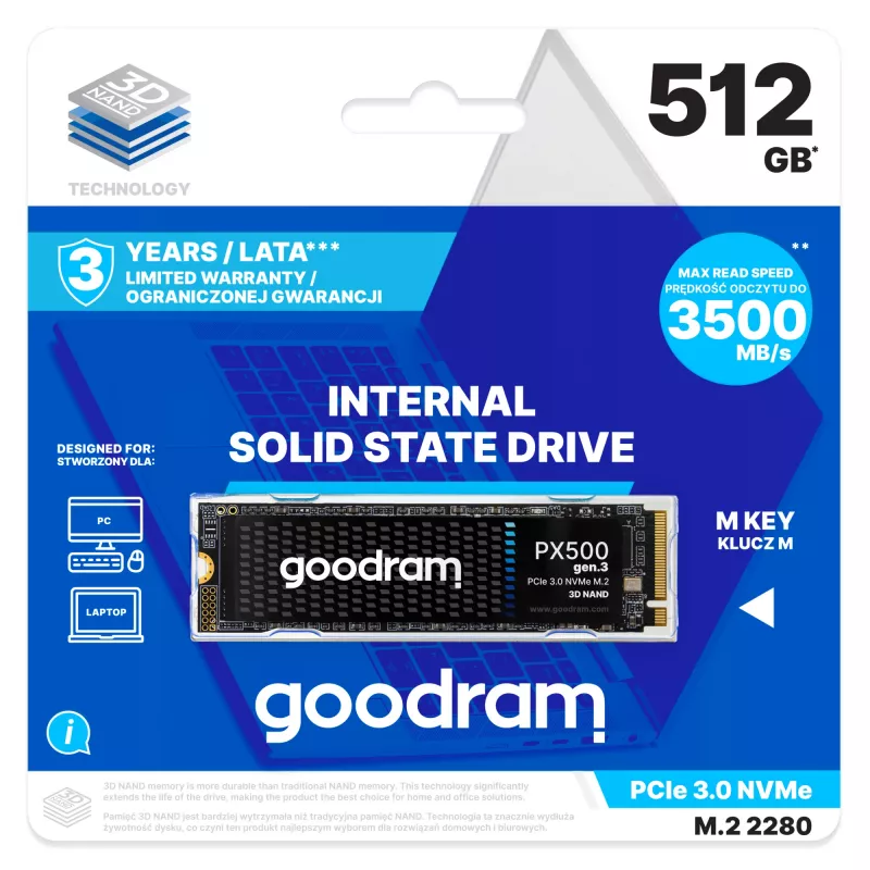 Goodram PX500 GEN.3 SSDPR-PX500-512-80-G3 vidinis kietojo kūno diskas 512 GB M.2 PCI Express 3.0 NVMe 3D NAND