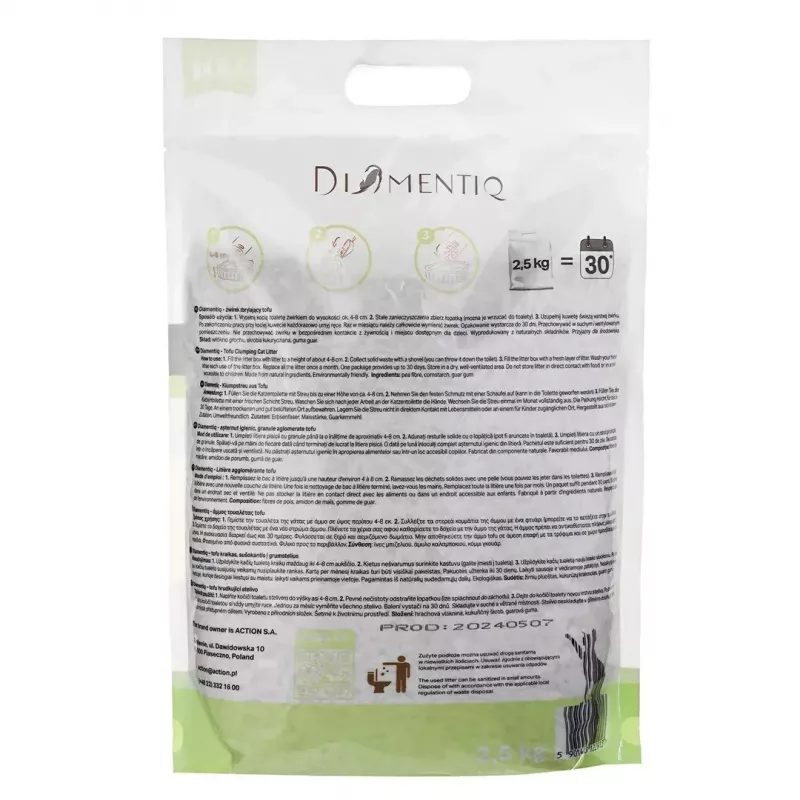 Sulimpantis tofu kačių kraikas DIAMENTIQ Matcha Ultra, žirnių pluoštas, be dulkių, 2,5 kg