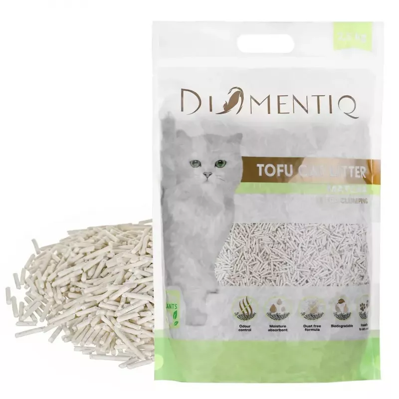 Sulimpantis tofu kačių kraikas DIAMENTIQ Matcha Ultra, žirnių pluoštas, be dulkių, 2,5 kg