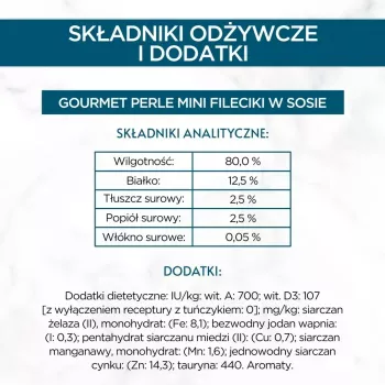 Šlapias kačių maistas Purina Nestlé GOURMET Perle Mini filė gabaliukai padaže, pakeliai 60 x 85 g, suaugusios katės, 80% drėgmės