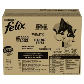 Šlapias kačių ėdalas Purina Nestlé PURINA Felix Countryside Selection rinkinys 120×85 g maišelių, suaugusioms katėms, mišrių skonių, be glitimo