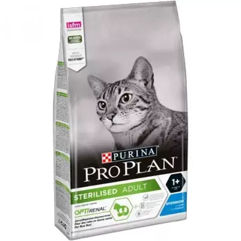 Sausas kačių maistas Purina Pro Plan Sterilised OPTIrenal Adult Rabbit 1.5 kg — inkstų palaikymas, 41% baltymų, 12% riebalų