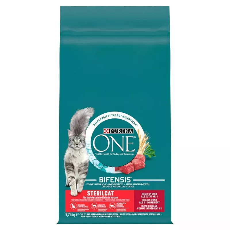 Sausas kačių maistas Purina Nestlé One Sterilcat Beef 9,75 kg — suaugusioms sterilizuotoms katėms, 37 % baltymų
