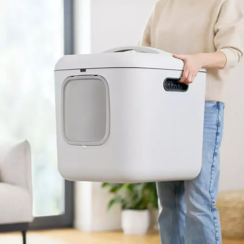 rotho Kačių tualetas Biala XL — didelis plastikinis kačių tualetas, baltas, 499×614×576 mm, anglies filtras, pakabinimo anga