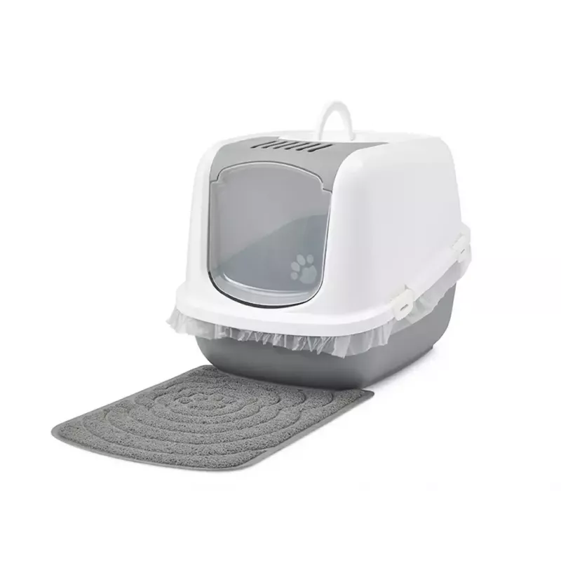 Uždengtas kačių tualetas Savic Nestor Jumbo pilkas baltas 665×485×465 mm, plastikas, aukštis 465 mm